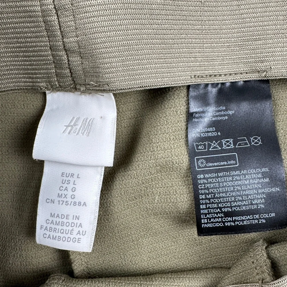 H&M Pants Womens L Ribbed High Rise Olive Green Front Slit Hem Stretch Leggings